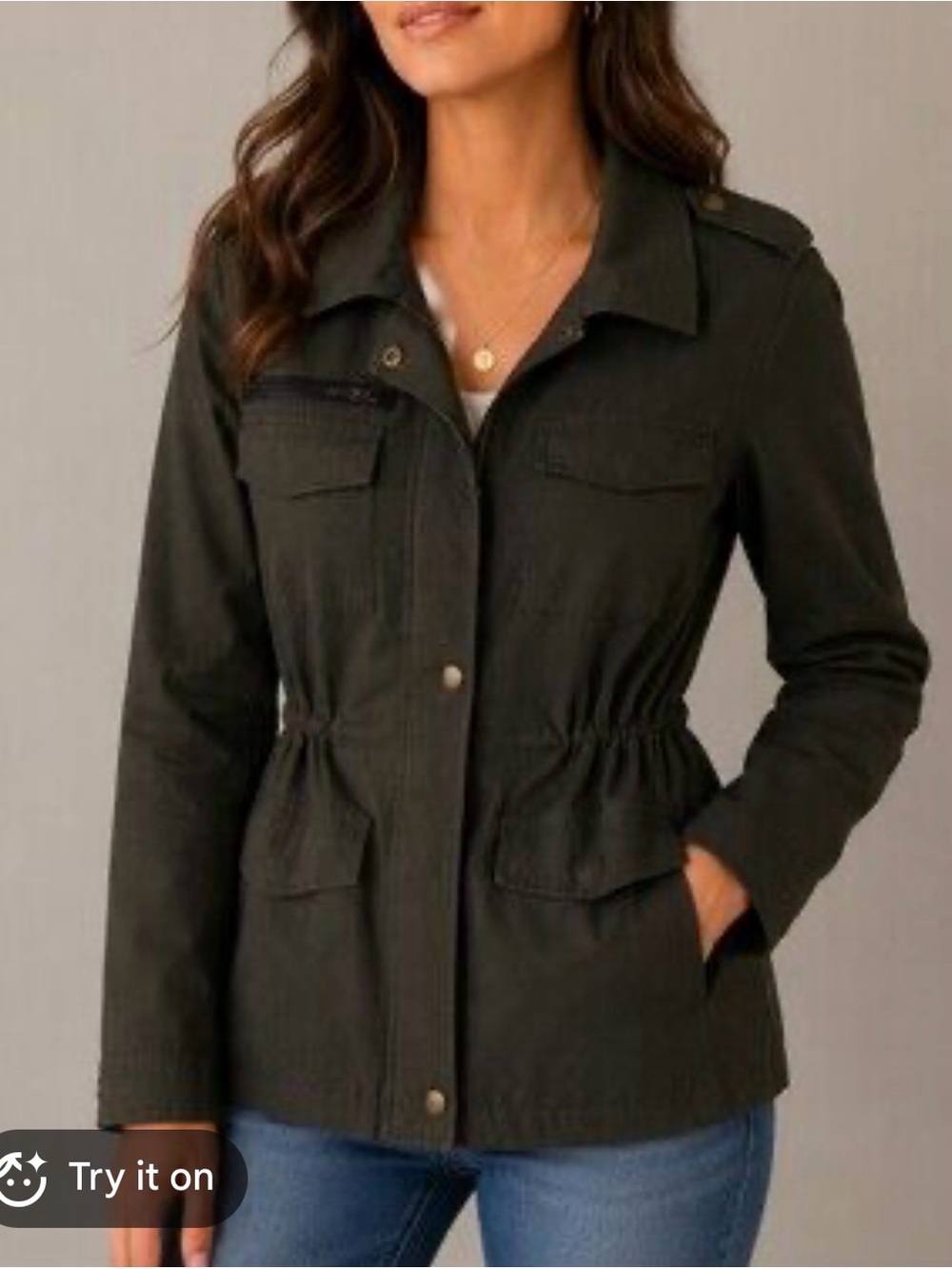 Eden society Women's Olive Green Utility Jacket with Drawstring Waist
